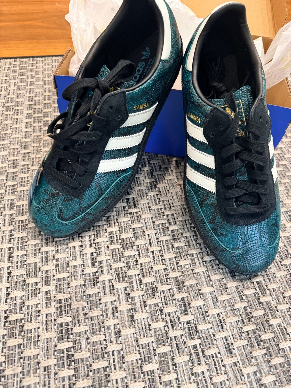 adidas Samba Men's Teal Snake-Print Sneakers with White Stripes